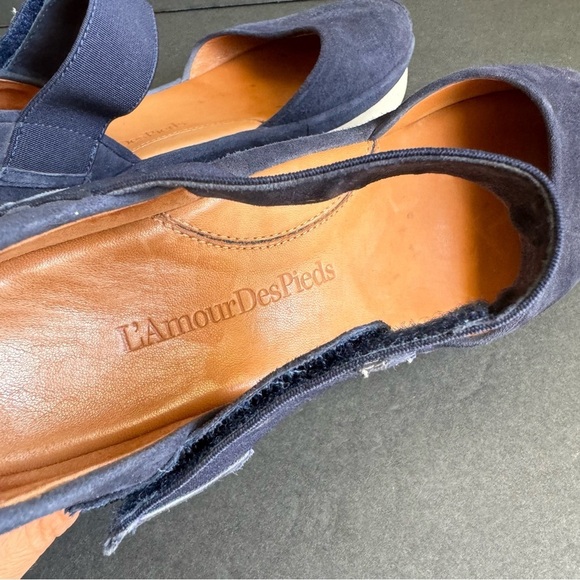 L'Amour Des Pieds Platform Sandals Navy Blue Suede Leather Comfort Shoes 8.5 - Picture 6 of 10